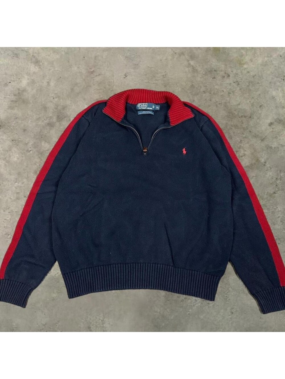 Vintage navy stripped Polo Ralph Lauren quarter zip pullover sweater 1/4 zip XL